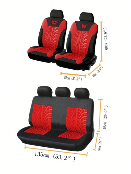 5 Seats Full Set Universal Car Seat Covers, Made Of Polyester Fabric With 4mm Sponge And Compression Technique, With Iron-On Butterfly Pattern, Multiple Colors Available. Suitable For Small And Medium