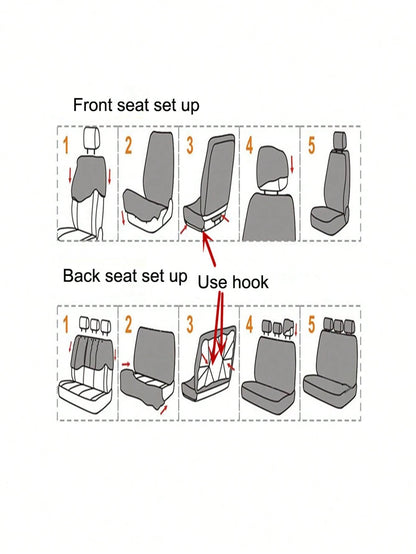 5 Seats Full Set Universal Car Seat Covers, Made Of Polyester Fabric With 4mm Sponge And Compression Technique, With Iron-On Butterfly Pattern, Multiple Colors Available. Suitable For Small And Medium