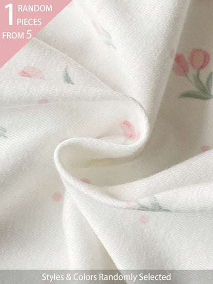 5 Sets Randomly Sent 1 Set Spring Autumn Winter Newborn Home Wear Cute Floral Cherry Tree Leaf Print White Apricot Pink Brown Purple Red Peter Pan Collar Cardigan Long Sleeve Top With Footed Pants Set
