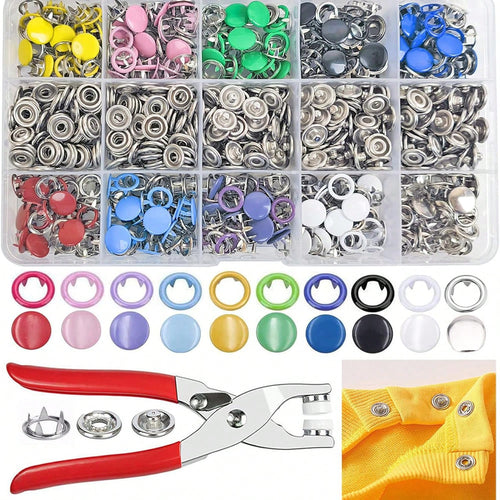 50/100/200pcs Colorful Solid & Hollow Snap Buttons, Stainless Steel Pliers Snap Fastener Kit, Suitable For Crafts, Sewing, Handmade, Clothing, Pants, Bibs, Hats, Shoes, Umbrellas, Sewing Beginner Inst