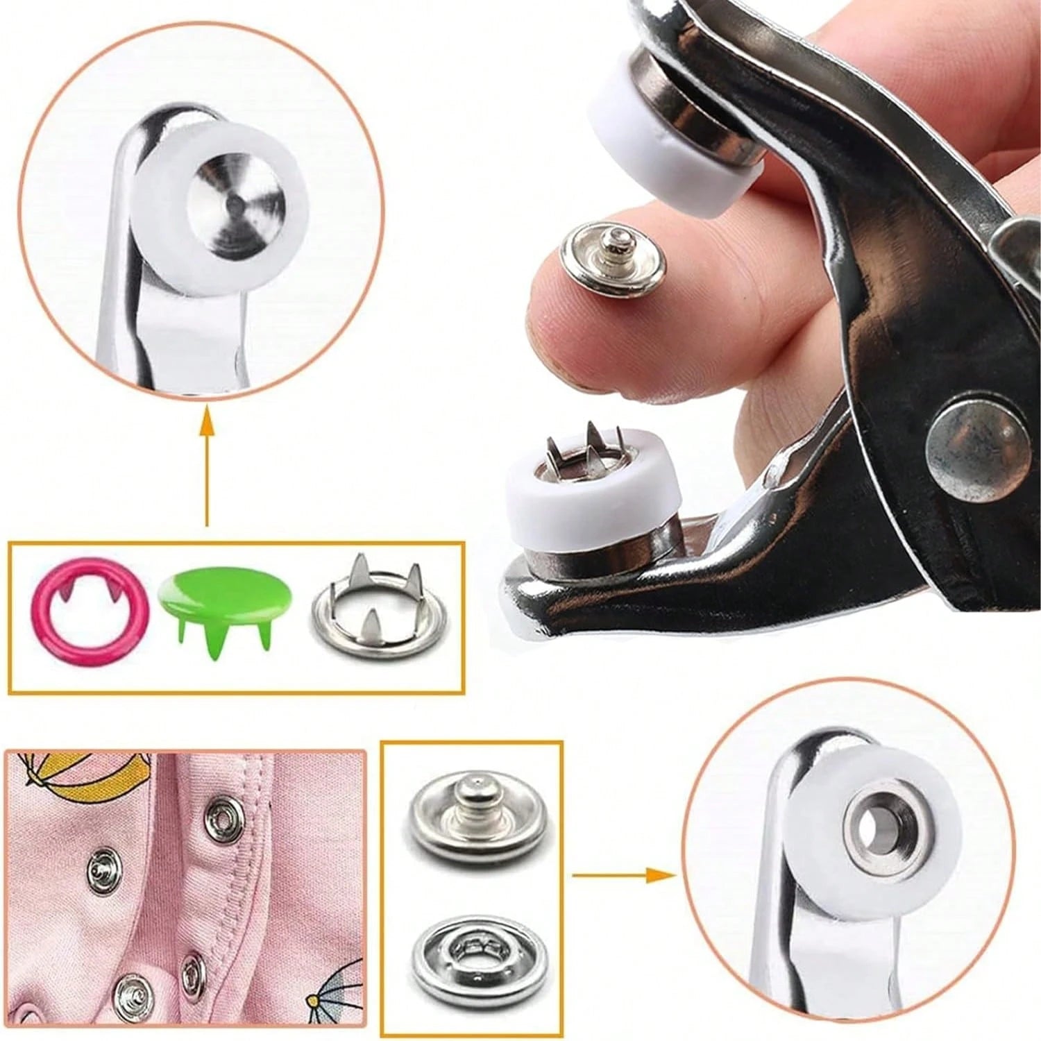 50/100/200pcs Colorful Solid & Hollow Snap Buttons, Stainless Steel Pliers Snap Fastener Kit, Suitable For Crafts, Sewing, Handmade, Clothing, Pants, Bibs, Hats, Shoes, Umbrellas, Sewing Beginner Inst