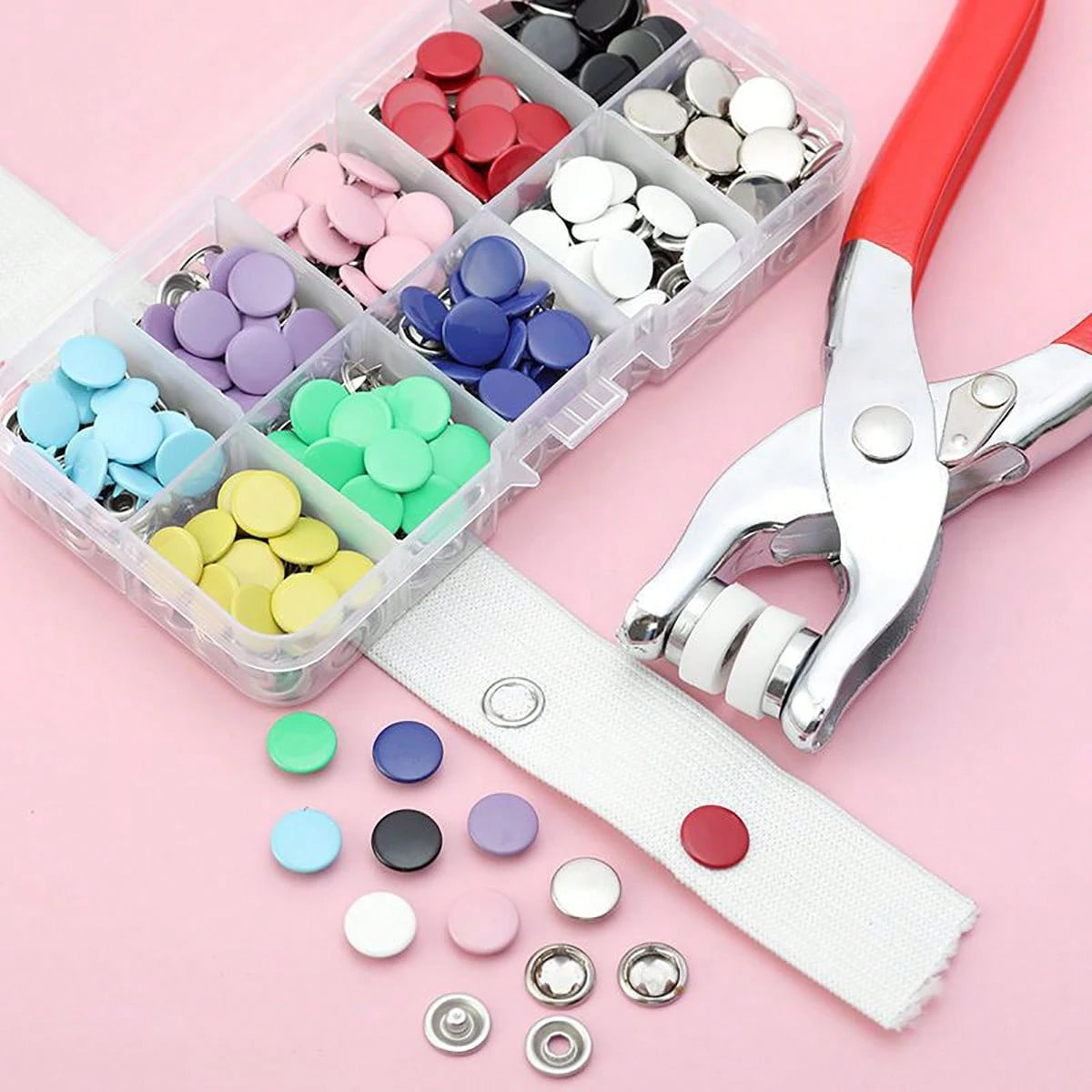 50/100/200pcs Colorful Solid & Hollow Snap Buttons, Stainless Steel Pliers Snap Fastener Kit, Suitable For Crafts, Sewing, Handmade, Clothing, Pants, Bibs, Hats, Shoes, Umbrellas, Sewing Beginner Inst