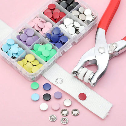 50/100/200pcs Colorful Solid & Hollow Snap Buttons, Stainless Steel Pliers Snap Fastener Kit, Suitable For Crafts, Sewing, Handmade, Clothing, Pants, Bibs, Hats, Shoes, Umbrellas, Sewing Beginner Inst