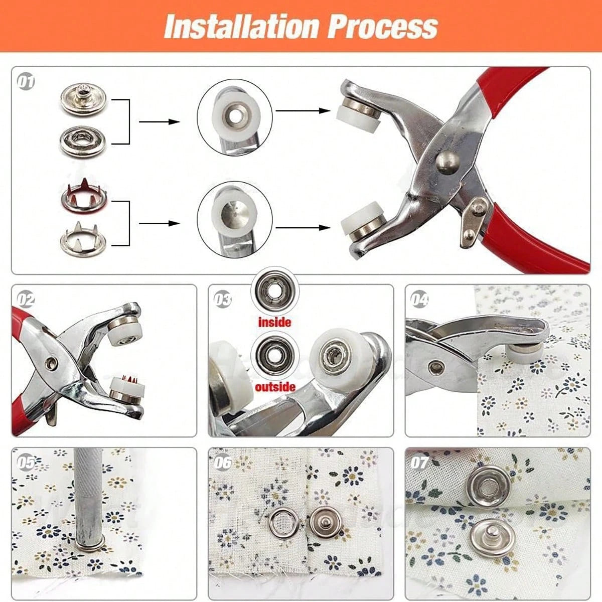 50/100/200pcs Colorful Solid & Hollow Snap Buttons, Stainless Steel Pliers Snap Fastener Kit, Suitable For Crafts, Sewing, Handmade, Clothing, Pants, Bibs, Hats, Shoes, Umbrellas, Sewing Beginner Inst