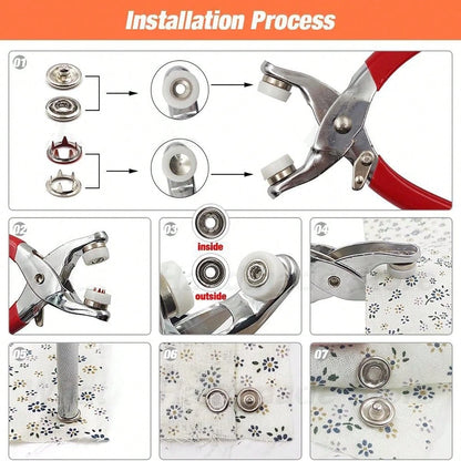 50/100/200pcs Colorful Solid & Hollow Snap Buttons, Stainless Steel Pliers Snap Fastener Kit, Suitable For Crafts, Sewing, Handmade, Clothing, Pants, Bibs, Hats, Shoes, Umbrellas, Sewing Beginner Inst