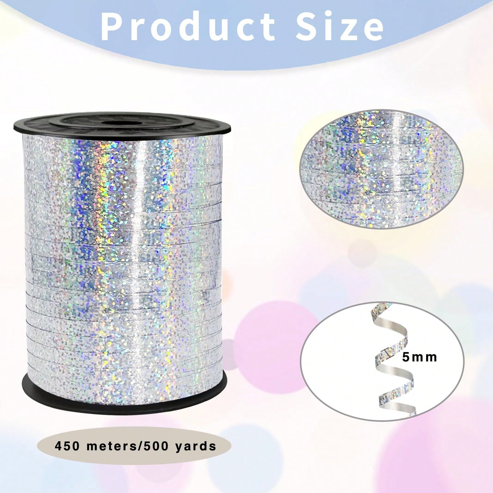 500 Yards Curly Embossed Ribbon, Suitable For Baby Shower Decoration, Balloon String, Shiny Metallic Roll, Can Be Used For Gift Wrapping, Birthday Party, Holiday Art Craft Decoration, Florist Flower D