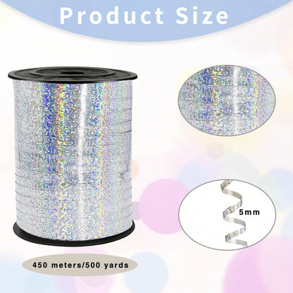 500 Yards Curly Embossed Ribbon, Suitable For Baby Shower Decoration, Balloon String, Shiny Metallic Roll, Can Be Used For Gift Wrapping, Birthday Party, Holiday Art Craft Decoration, Florist Flower D