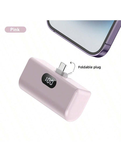 5000mAh Mini Portable Power Bank, Type-C Foldable Plug, PD10W, LED Battery Display, Plug-And-Play, Suitable For Charging IOS 17/16/15 Devices, Android Devices, Headphones, Speakers And Other Type-C Mo