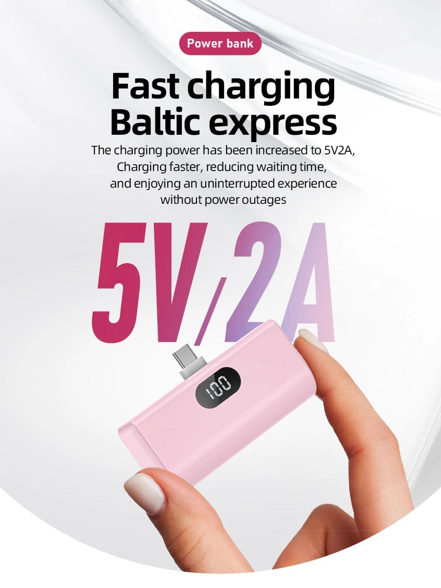 5000mAh Mini Portable Power Bank, Type-C Foldable Plug, PD10W, LED Battery Display, Plug-And-Play, Suitable For Charging IOS 17/16/15 Devices, Android Devices, Headphones, Speakers And Other Type-C Mo