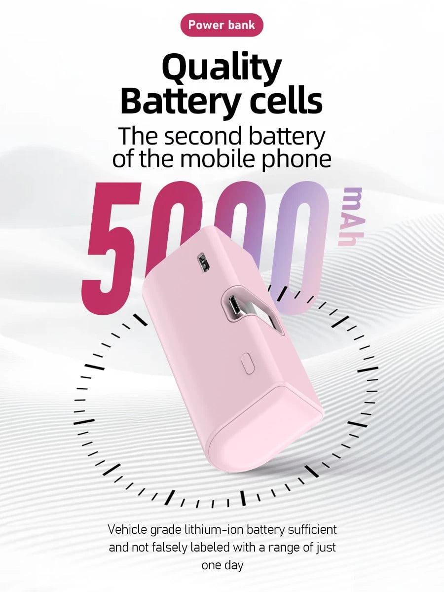 5000mAh Mini Portable Power Bank, Type-C Foldable Plug, PD10W, LED Battery Display, Plug-And-Play, Suitable For Charging IOS 17/16/15 Devices, Android Devices, Headphones, Speakers And Other Type-C Mo