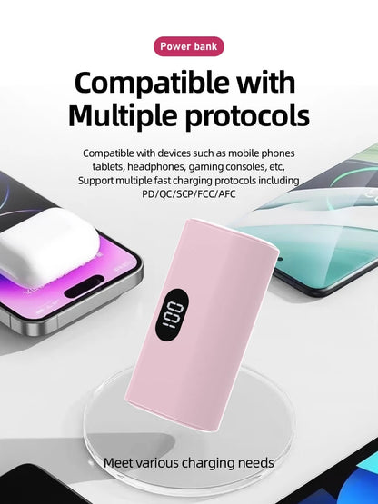 5000mAh Mini Portable Power Bank, Type-C Foldable Plug, PD10W, LED Battery Display, Plug-And-Play, Suitable For Charging IOS 17/16/15 Devices, Android Devices, Headphones, Speakers And Other Type-C Mo