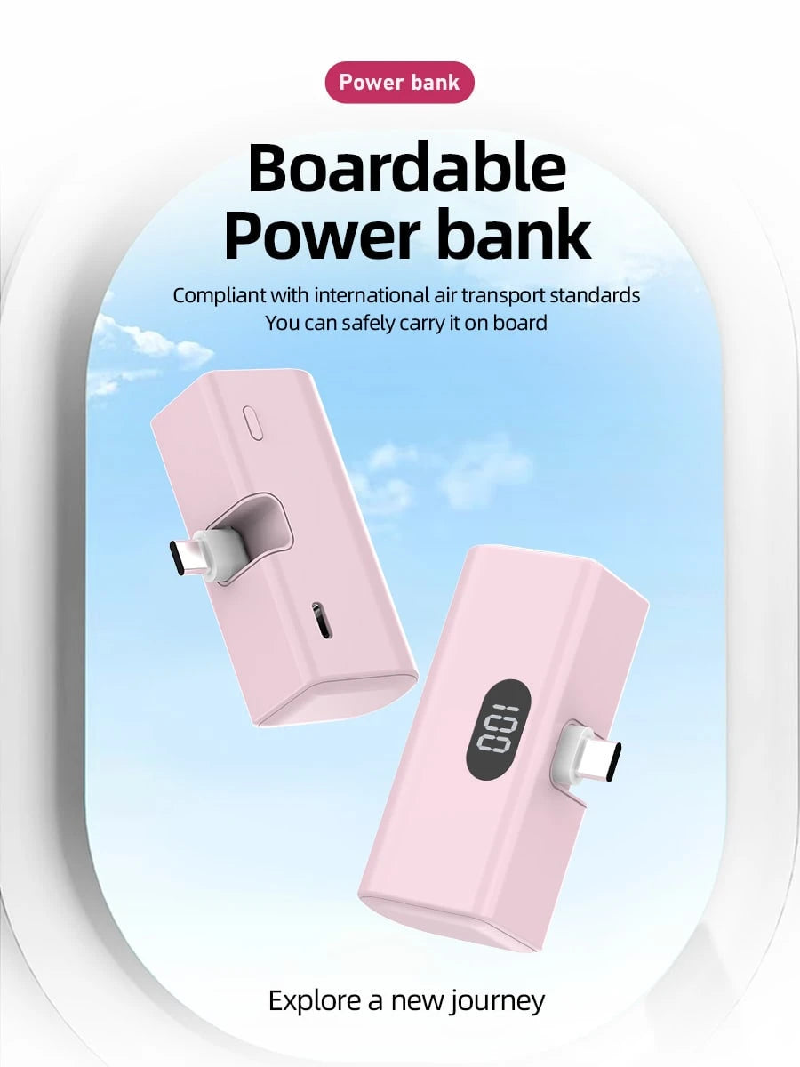 5000mAh Mini Portable Power Bank, Type-C Foldable Plug, PD10W, LED Battery Display, Plug-And-Play, Suitable For Charging IOS 17/16/15 Devices, Android Devices, Headphones, Speakers And Other Type-C Mo