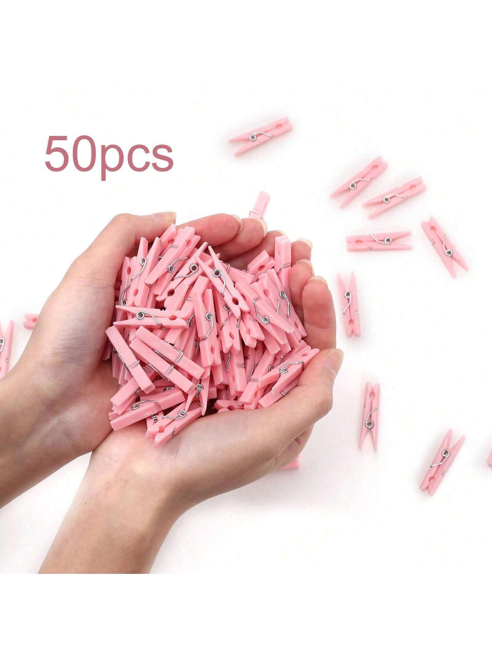 50PCS Baby Shower Clothespins Games Girl Plastic Clothes Pin With Waterproof Bag Mini Pink Pin Bulk 1.18 Inch For Party Decorations, DIY Crafts Gender Reveal Clothespins Baby Shower Clothes Pins Plast