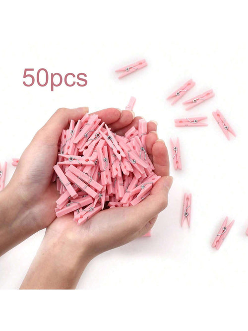50PCS Baby Shower Clothespins Games Girl Plastic Clothes Pin With Waterproof Bag Mini Pink Pin Bulk 1.18 Inch For Party Decorations, DIY Crafts Gender Reveal Clothespins Baby Shower Clothes Pins Plast