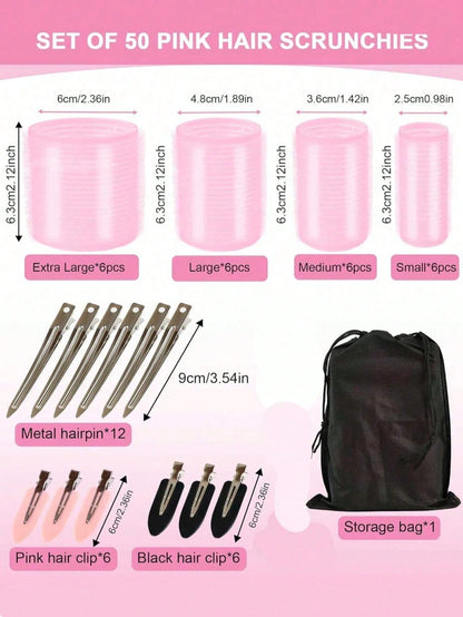 50pcs Self-Adhesive Hair Roller And Hair Clip Set, Random 24pcs Self-Fixing Hair Rollers And 24pcs Alligator Hair Clips, 1pc Makeup Bag, Suitable For Long, Medium, Short, Thick, Fine, Thin, Bangs And