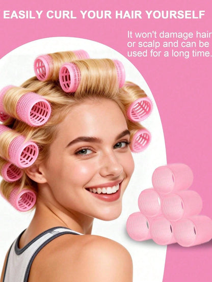 50pcs Self-Adhesive Hair Roller And Hair Clip Set, Random 24pcs Self-Fixing Hair Rollers And 24pcs Alligator Hair Clips, 1pc Makeup Bag, Suitable For Long, Medium, Short, Thick, Fine, Thin, Bangs And