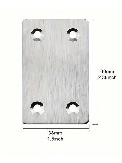 50pcs Stainless Steel Flat Repair Plate Bracket Set, 4-Hole Fixing Plate+Countersunk Screw, Suitable For Furniture Cabinet Rack Installation