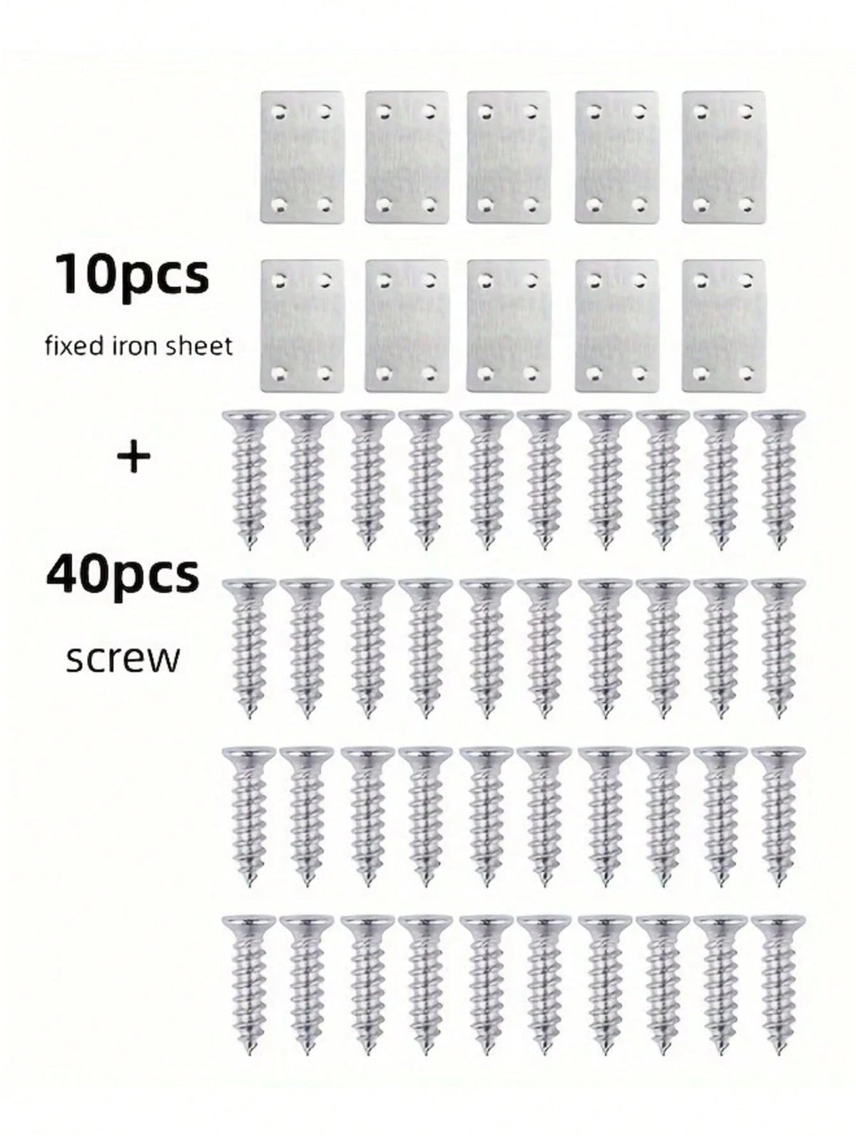 50pcs Stainless Steel Flat Repair Plate Bracket Set, 4-Hole Fixing Plate+Countersunk Screw, Suitable For Furniture Cabinet Rack Installation