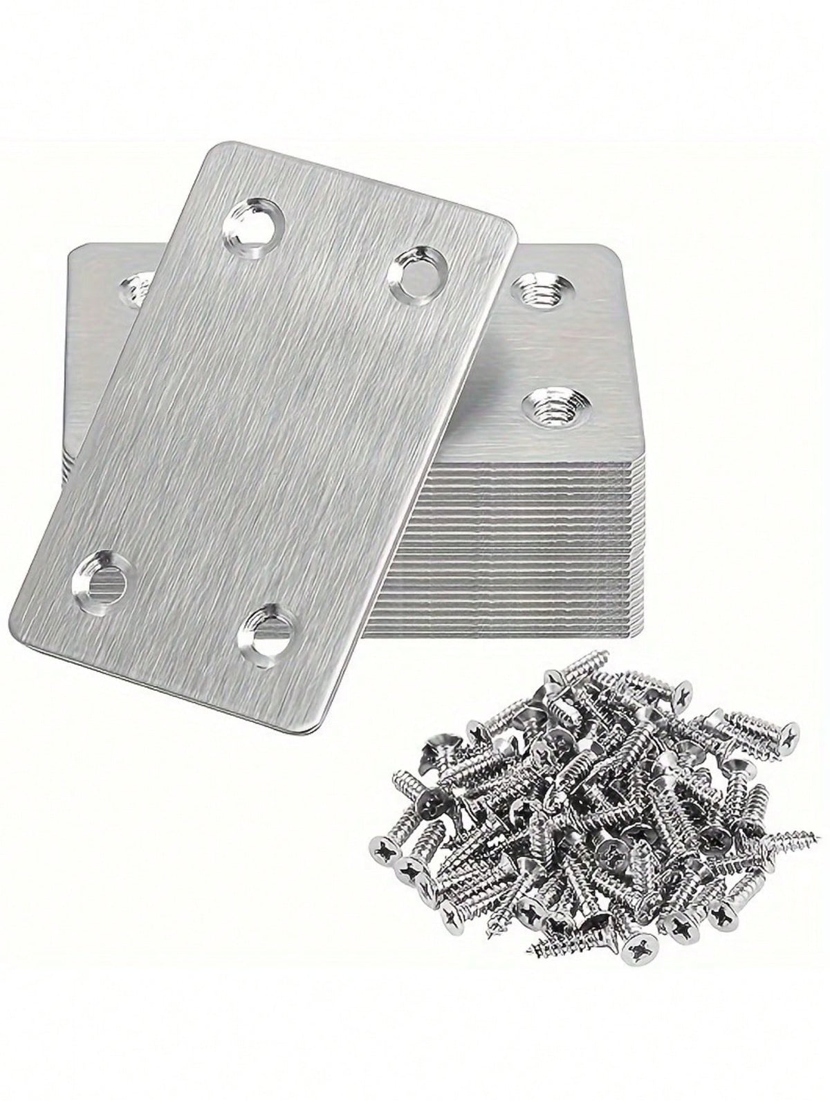 50pcs Stainless Steel Flat Repair Plate Bracket Set, 4-Hole Fixing Plate+Countersunk Screw, Suitable For Furniture Cabinet Rack Installation