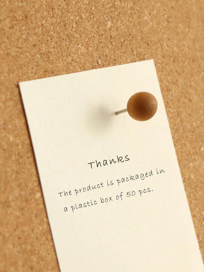 50pcs Wood Push Pins, Wooden Head Stainless Steel Point.Decorative Thumb Tacks, Wooden Pins And Tacks, Cork Board Thumbtacks, Cute Thumbtack For Wall And Bulletin Board, Photo Map Pins Back To School