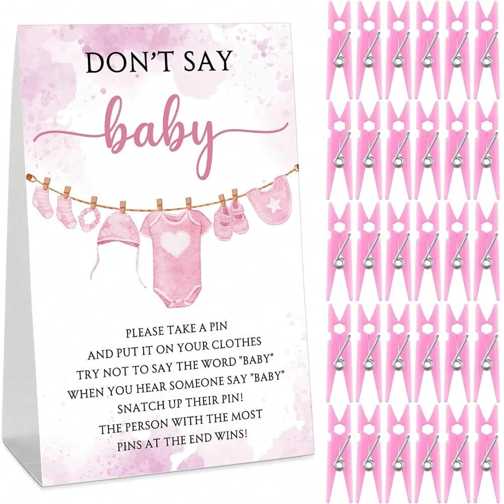 51pcs Baby Shower Game Set, Includes "Don't Say Baby" Sign And 50pcs Plastic Baby Shower Clothespins, Baby Shower Party Supplies For Gender Reveal