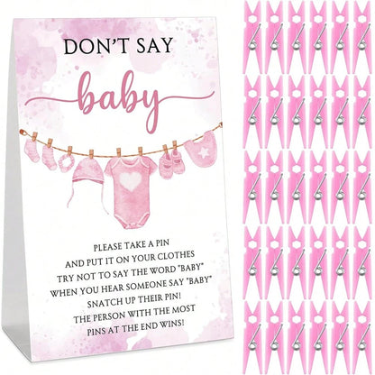 51pcs Baby Shower Game Set, Includes "Don't Say Baby" Sign And 50pcs Plastic Baby Shower Clothespins, Baby Shower Party Supplies For Gender Reveal