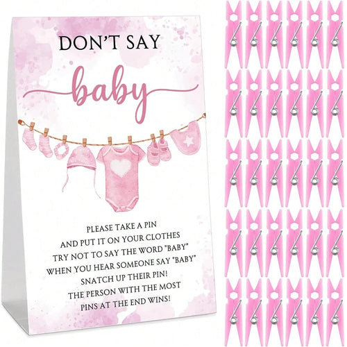 51pcs Baby Shower Game Set, Includes "Don't Say Baby" Sign And 50pcs Plastic Baby Shower Clothespins, Baby Shower Party Supplies For Gender Reveal