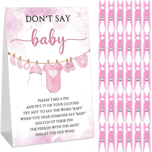 51pcs Baby Shower Game Set, Includes "Don't Say Baby" Sign And 50pcs Plastic Baby Shower Clothespins, Baby Shower Party Supplies For Gender Reveal