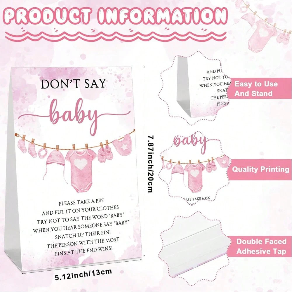 51pcs Baby Shower Game Set, Includes "Don't Say Baby" Sign And 50pcs Plastic Baby Shower Clothespins, Baby Shower Party Supplies For Gender Reveal