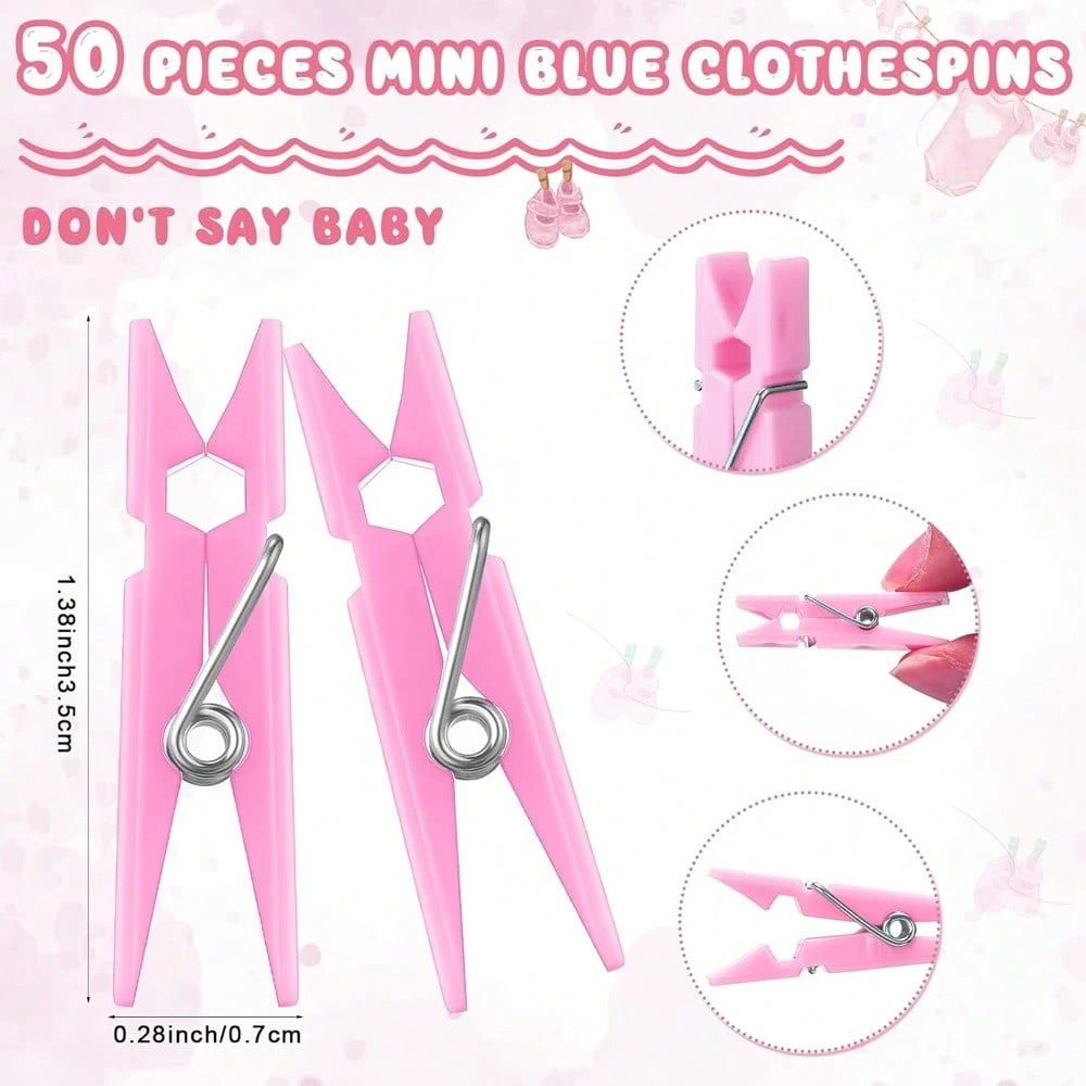 51pcs Baby Shower Game Set, Includes "Don't Say Baby" Sign And 50pcs Plastic Baby Shower Clothespins, Baby Shower Party Supplies For Gender Reveal