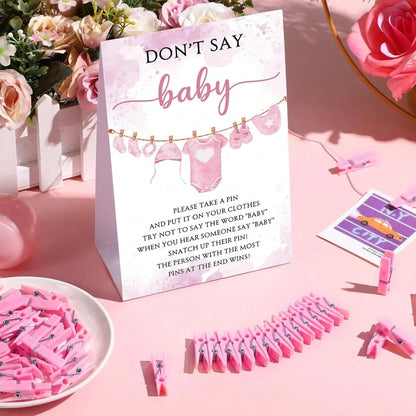 51pcs Baby Shower Game Set, Includes "Don't Say Baby" Sign And 50pcs Plastic Baby Shower Clothespins, Baby Shower Party Supplies For Gender Reveal