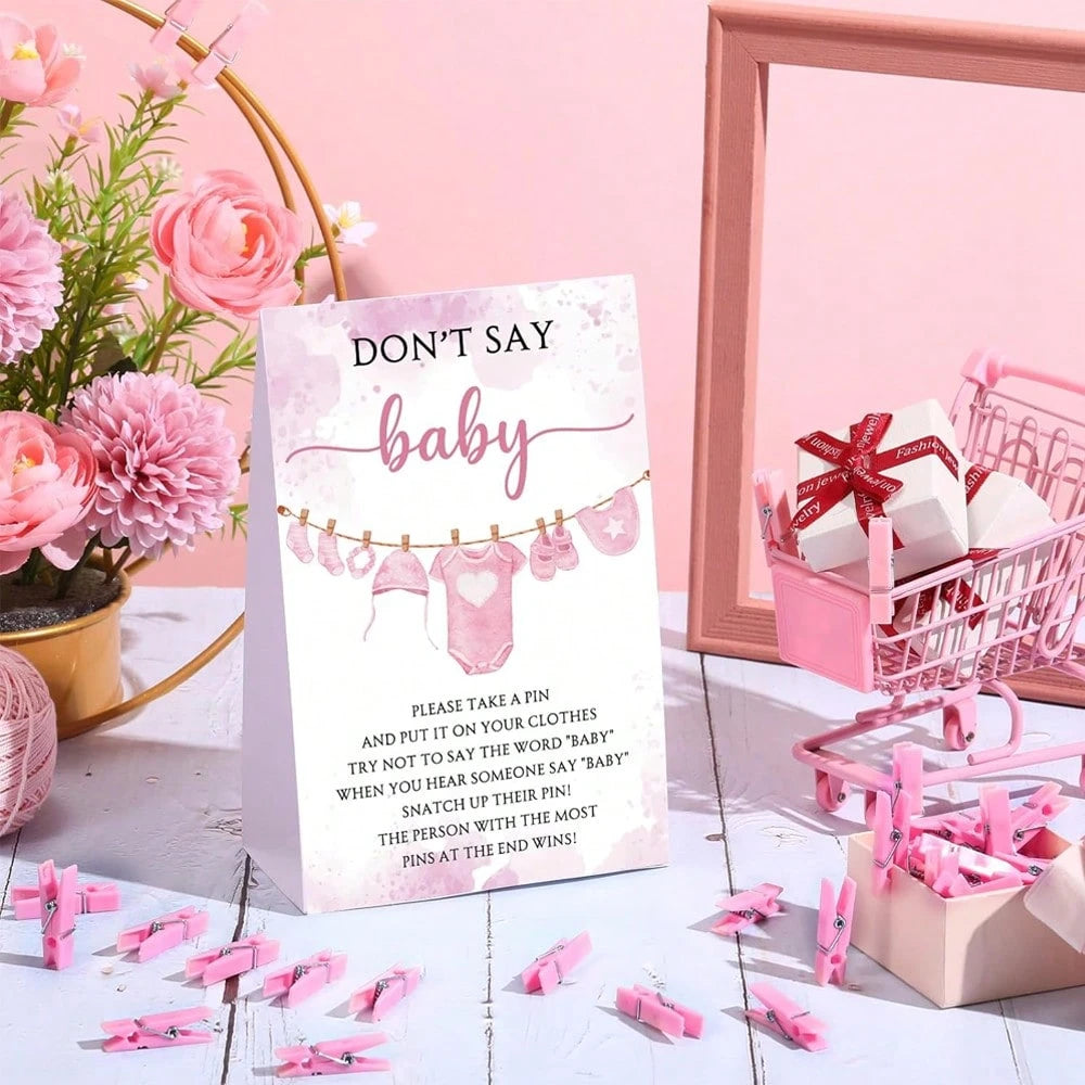 51pcs Baby Shower Game Set, Includes "Don't Say Baby" Sign And 50pcs Plastic Baby Shower Clothespins, Baby Shower Party Supplies For Gender Reveal
