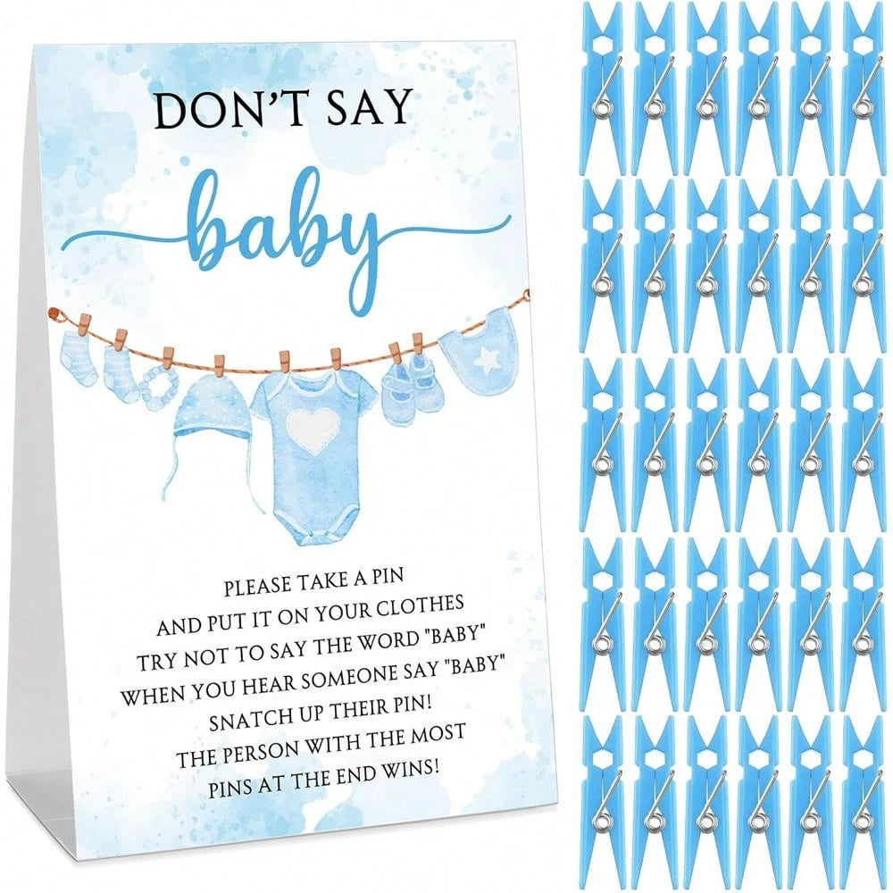 51pcs Baby Shower Game Set, Includes "Don't Say Baby" Sign And 50pcs Plastic Baby Shower Clothespins, Baby Shower Party Supplies For Gender Reveal
