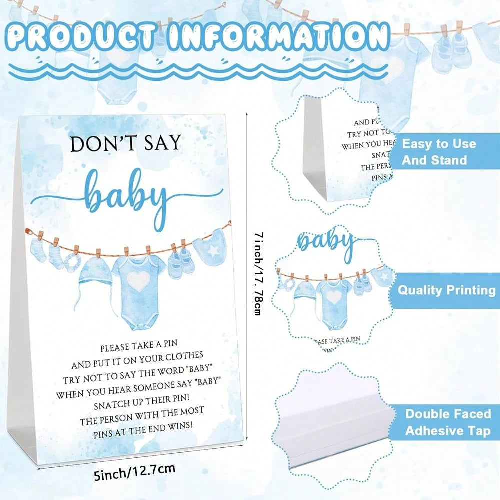 51pcs Baby Shower Game Set, Includes "Don't Say Baby" Sign And 50pcs Plastic Baby Shower Clothespins, Baby Shower Party Supplies For Gender Reveal
