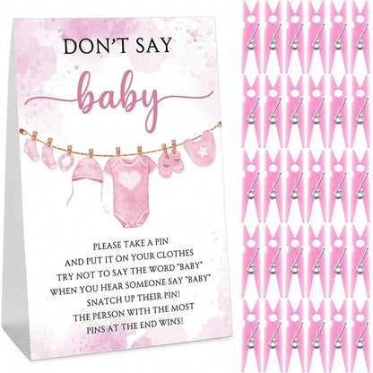 51pcs Baby Shower Game Set, Includes "Don't Say Baby" Sign And 50pcs Plastic Baby Shower Clothespins, Baby Shower Party Supplies For Gender Reveal