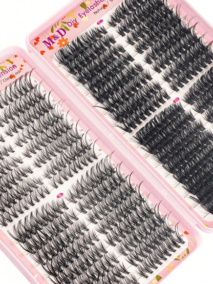 576pcs DIY False Eyelash Clusters Extension Kit 30D+40D+60D+80D 4 Styles Natural & Voluminous, Mixed Lengths Easy To Apply, Reusable, Suitable For Home Beginners