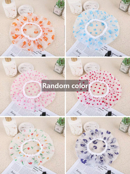 5pcs/3pcs Assorted Waterproof Shower Cap, Printed Bathing Cap, PVC Dust-Proof Waterproof Shower Head Cover, Thickened Reusable Shower Cap For Home, Travel, Salon, Beauty Spa