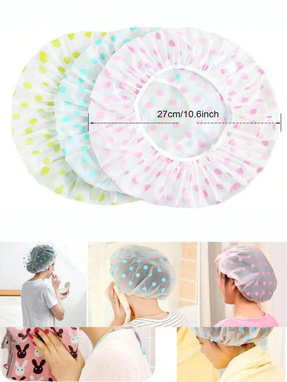 5pcs/3pcs Assorted Waterproof Shower Cap, Printed Bathing Cap, PVC Dust-Proof Waterproof Shower Head Cover, Thickened Reusable Shower Cap For Home, Travel, Salon, Beauty Spa