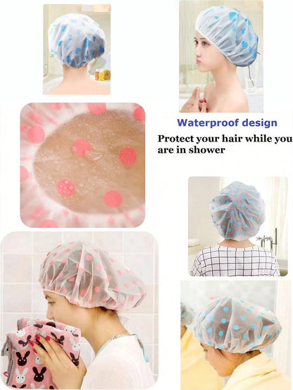 5pcs/3pcs Assorted Waterproof Shower Cap, Printed Bathing Cap, PVC Dust-Proof Waterproof Shower Head Cover, Thickened Reusable Shower Cap For Home, Travel, Salon, Beauty Spa