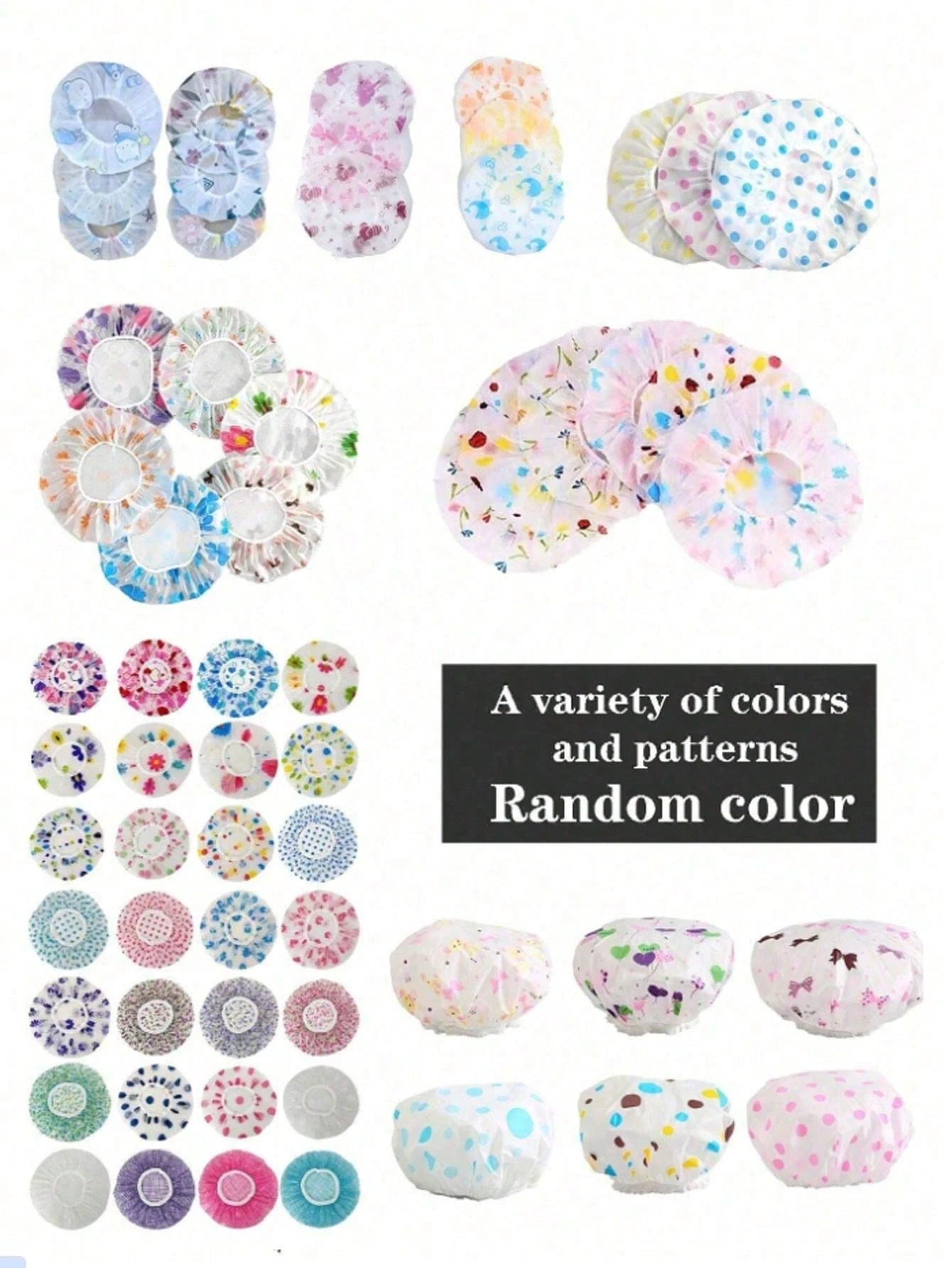 5pcs/3pcs Mixed Color Waterproof Shower Caps, Printed Bath Caps, PVC Dustproof Waterproof Shower Caps, Thickened Reusable Shower Caps, Suitable For Home, Travel, Salon, Beauty Spa