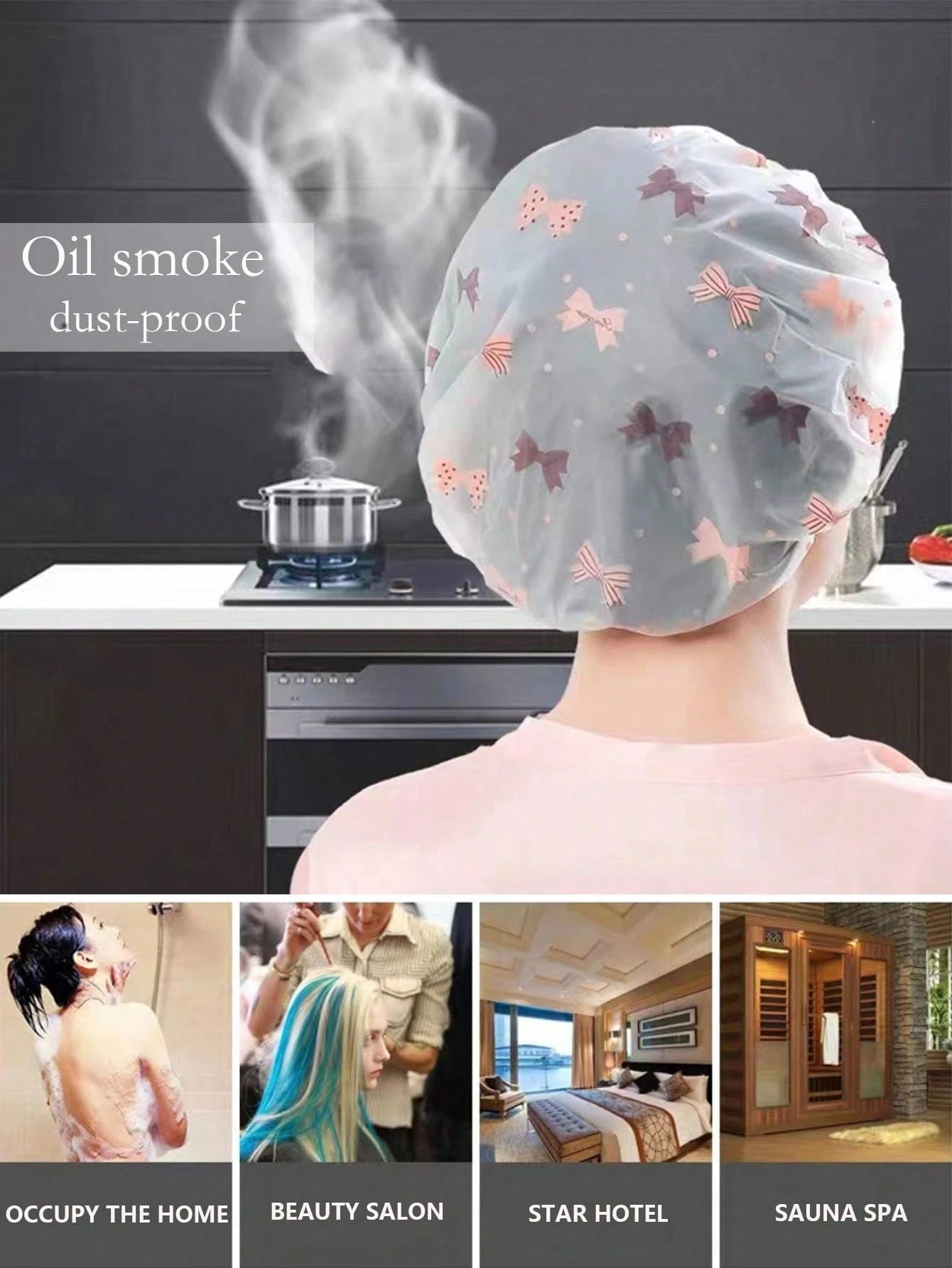 5pcs/3pcs Mixed Color Waterproof Shower Caps, Printed Bath Caps, PVC Dustproof Waterproof Shower Caps, Thickened Reusable Shower Caps, Suitable For Home, Travel, Salon, Beauty Spa