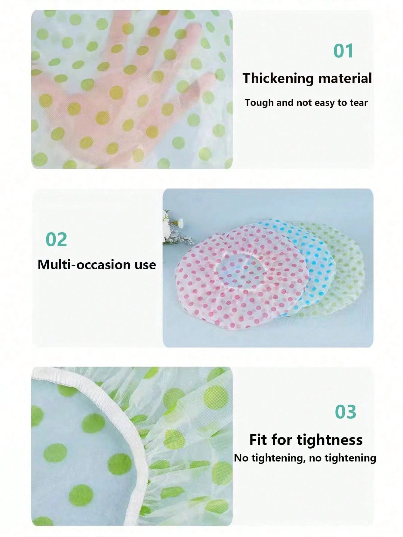 5pcs/3pcs Mixed Color Waterproof Shower Caps, Printed Bath Caps, PVC Dustproof Waterproof Shower Caps, Thickened Reusable Shower Caps, Suitable For Home, Travel, Salon, Beauty Spa