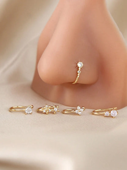 5pcs Nose Clips, Fake Nose Piercing Nose Rings, Suitable For Daily Wear, Vacation, Gift