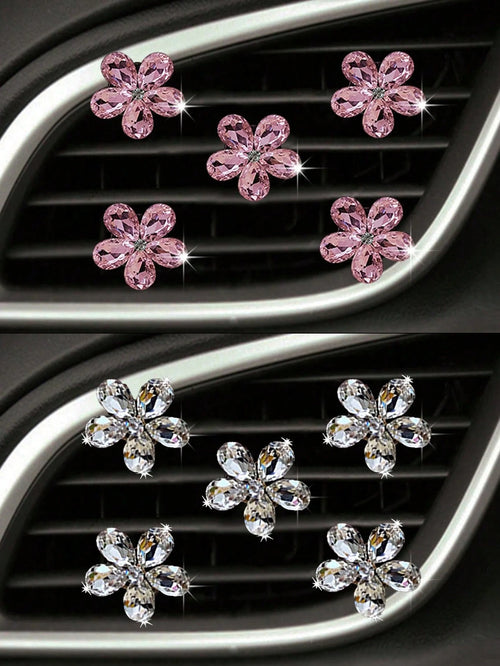 5pcs Pink/White Crystal Car Air Vent Fragrance Decoration Clip, Auto Interior Decor Accessories