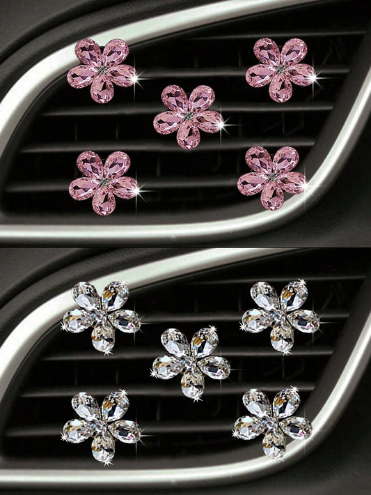 5pcs Pink/White Crystal Car Air Vent Fragrance Decoration Clip, Auto Interior Decor Accessories