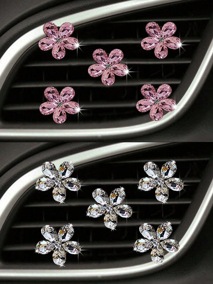 5pcs Pink/White Crystal Car Air Vent Fragrance Decoration Clip, Auto Interior Decor Accessories