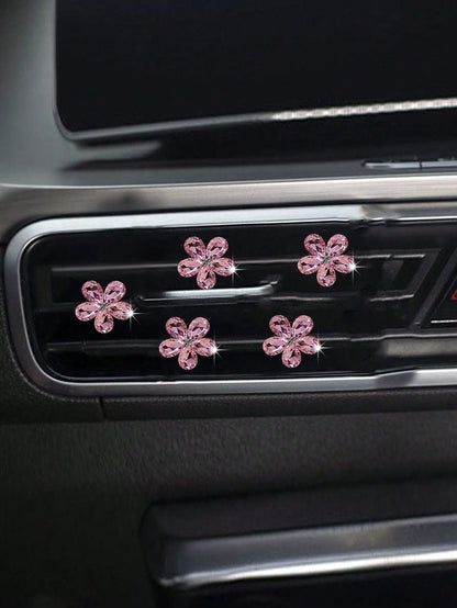 5pcs Pink/White Crystal Car Air Vent Fragrance Decoration Clip, Auto Interior Decor Accessories