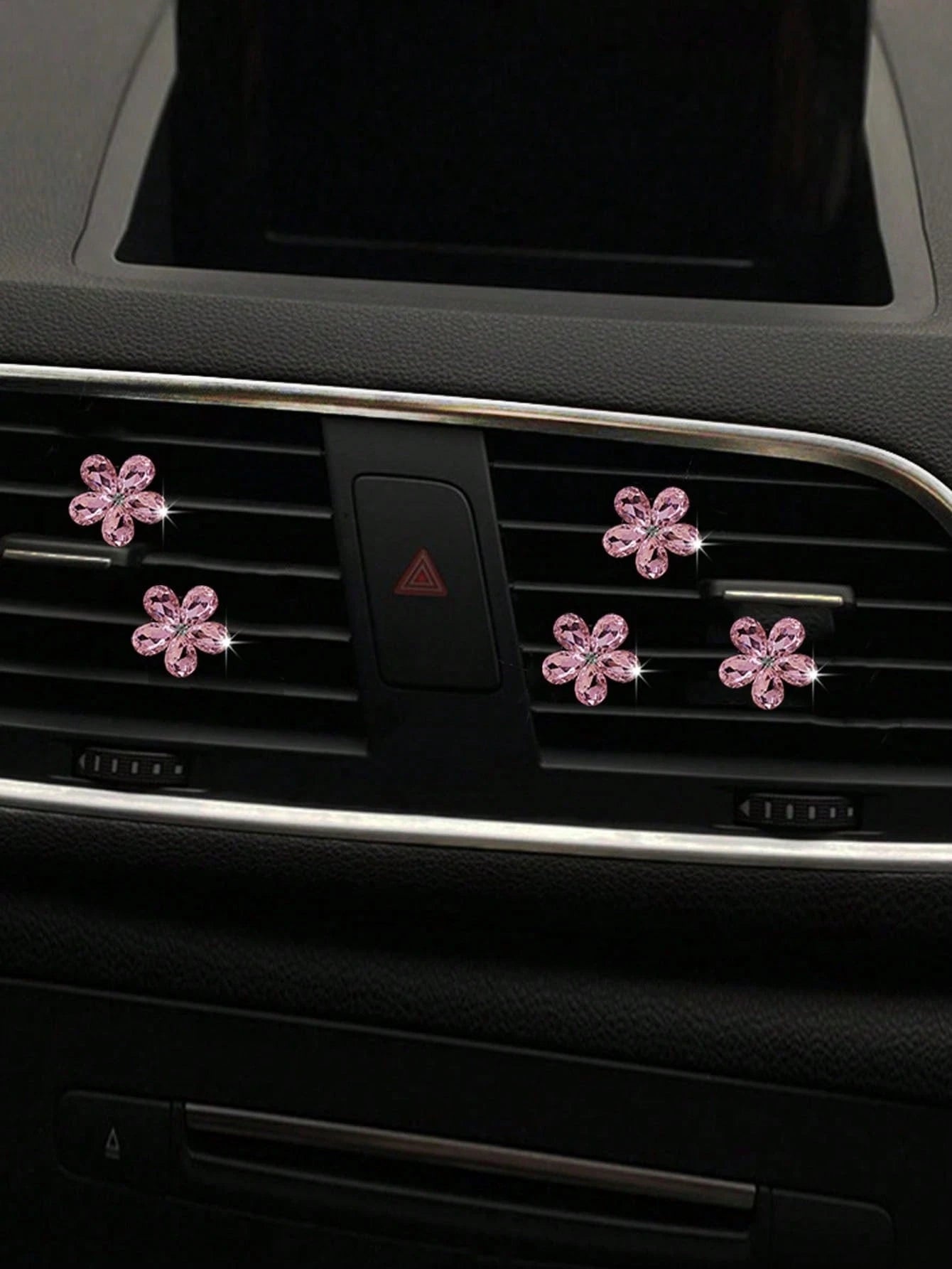5pcs Pink/White Crystal Car Air Vent Fragrance Decoration Clip, Auto Interior Decor Accessories