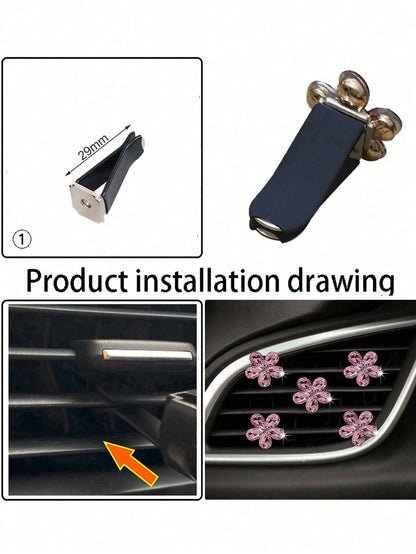 5pcs Pink/White Crystal Car Air Vent Fragrance Decoration Clip, Auto Interior Decor Accessories