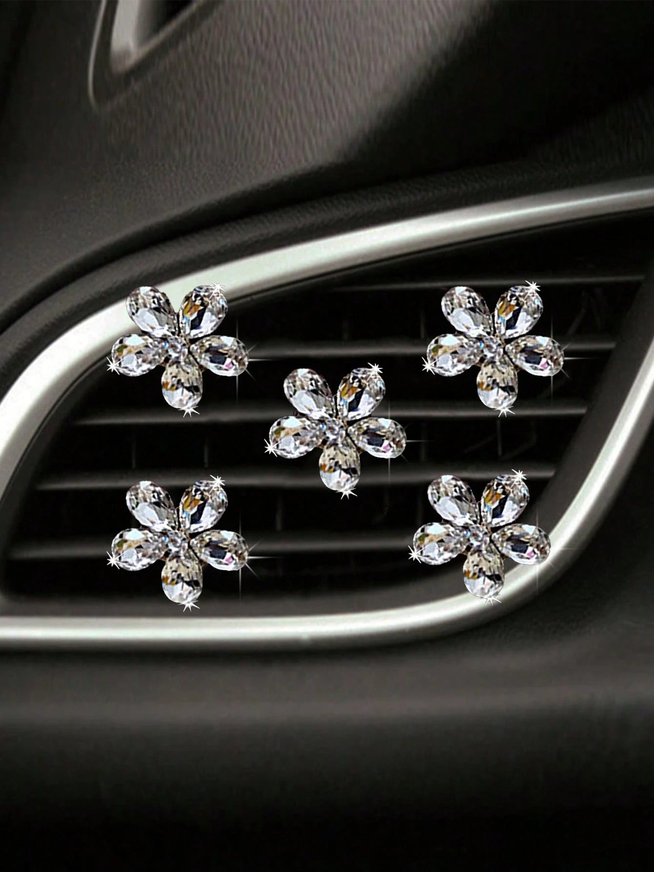 5pcs Pink/White Crystal Car Air Vent Fragrance Decoration Clip, Auto Interior Decor Accessories